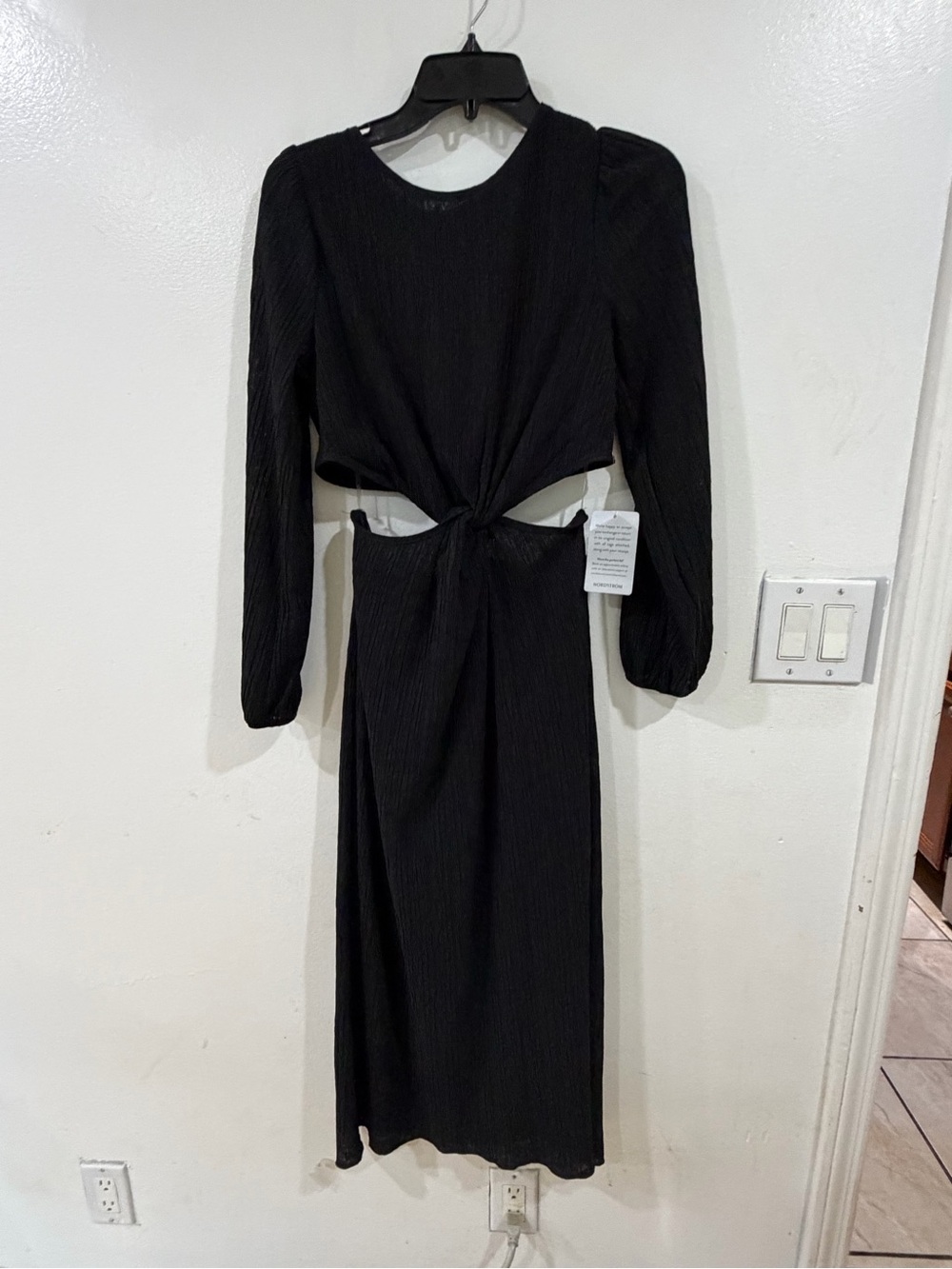 Lush Black Long-Sleeve Twist Cutout Midi Dress
